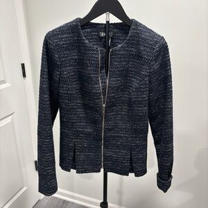 DKNY Navy Sparkle Tweed Zip Jacket